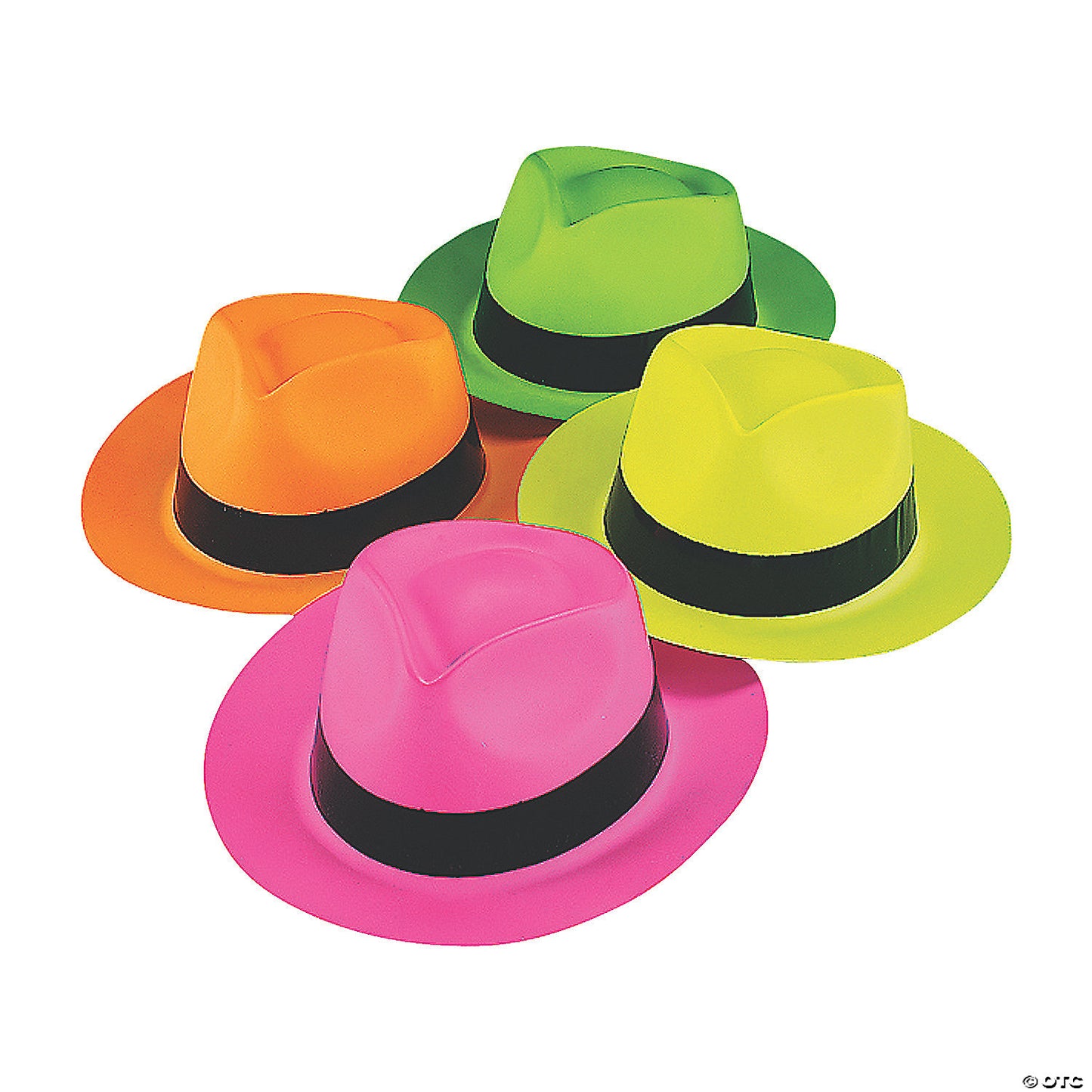 22" Neon Pink, Orange, Lime & Green Plastic Fedora Hats - 12 Pc. | USA Decoration®