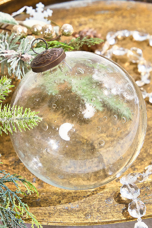 6” Clear Seeded Glass Ornament for Holiday Decor