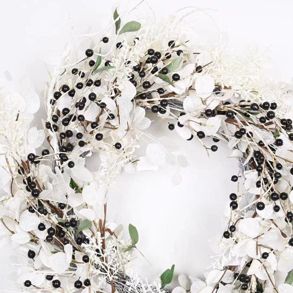 22" Artificial Farmhouse Berry Blossoms Cluster Christmas Day Winter Wreath For Front Door