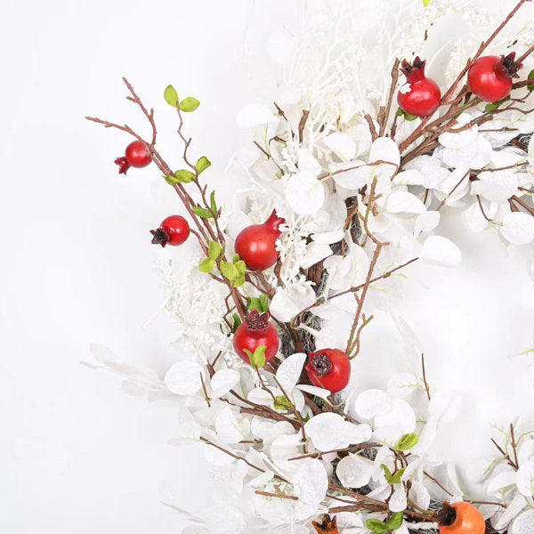 22" Artificial Farmhouse Berry Blossoms Cluster Pomegranate Fruit Christmas Day Winter Wreath For Front Door