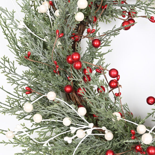 22" Artificial Farmhouse Greenery Cypress Blossoms Cluster Berry Christmas Day Winter Wreath For Front Door