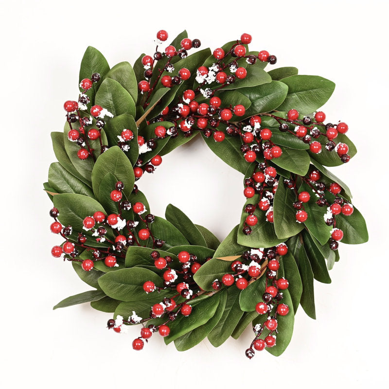 22" magnolia Christmas wreath with berries and magnolia flowers