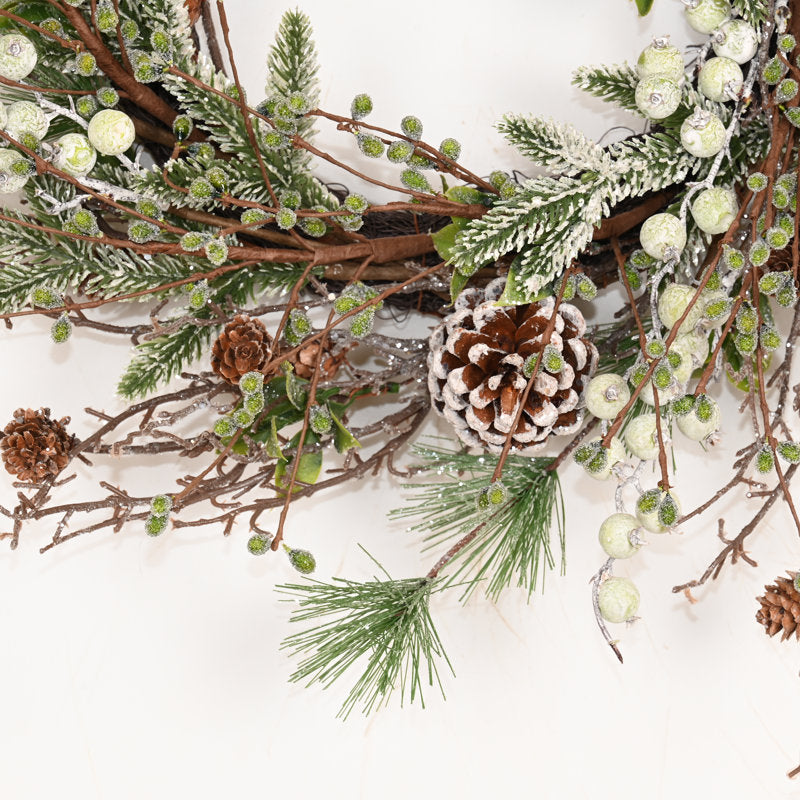 22" Artificial Farmhouse Twig Blossom Cluster Faux Pine Branches Berry Cedar Christmas Day Winter Wreath For Front Door