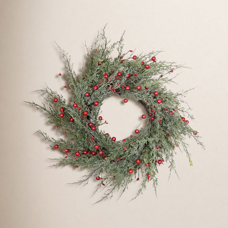 22" Artificial Berry Christmas Wreath displayed on a front door