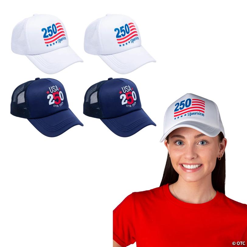 22" – 25" circ. Patriotic America 250th Anniversary Polyester Trucker Hats – 6 Pc.