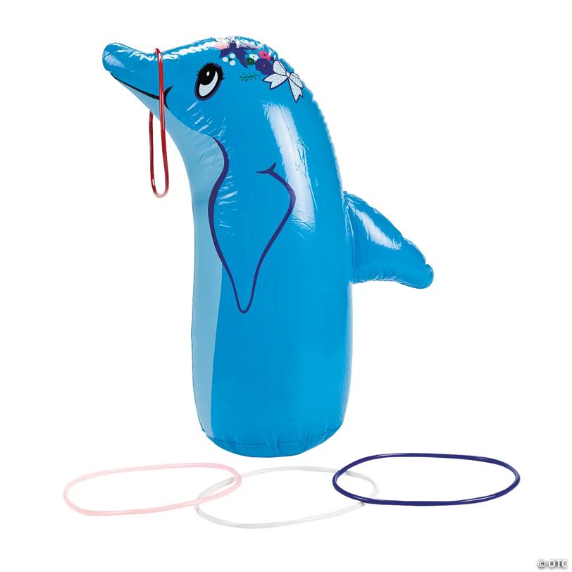 22" Blue Inflatable Smiling Dolphin Plastic Ring Toss Game