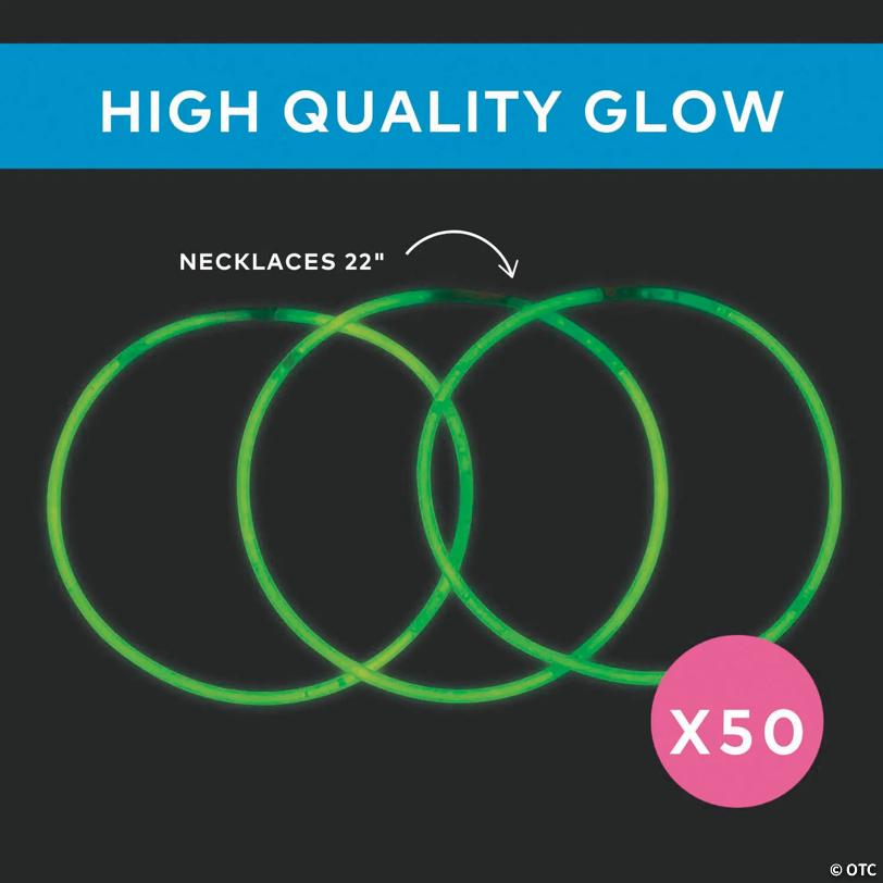 22" Bulk 50 Pc. Bright Green Plastic Glow Necklaces