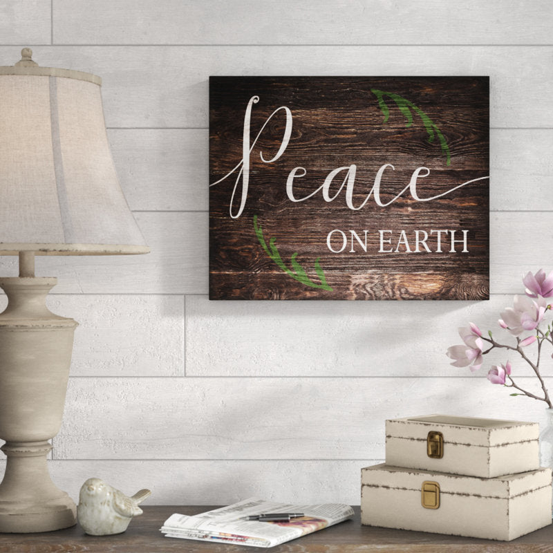  Holiday Wood Look Peace On Earth Planked Typography 