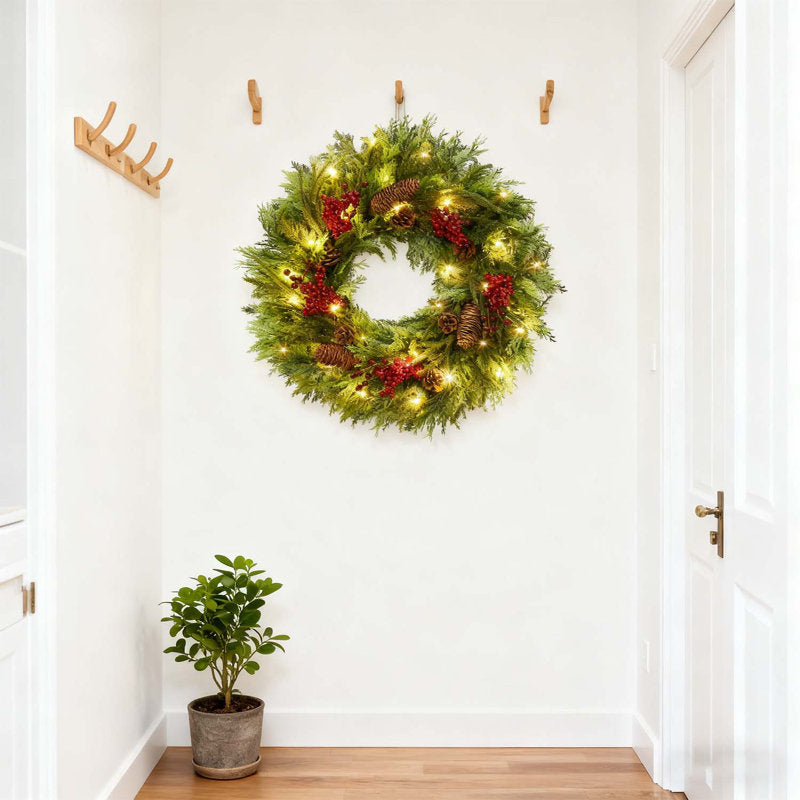 Artificial Christmas Wreath hanging on a front door