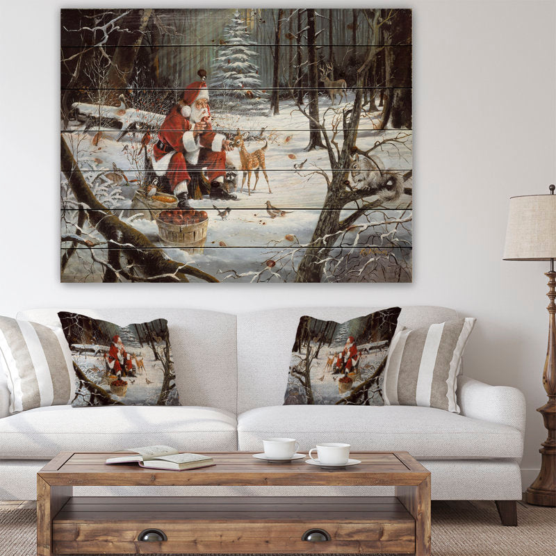  Santa Claus With Deer In Snowy Woods 