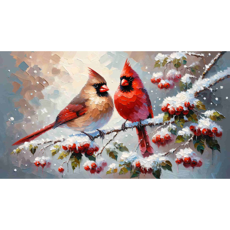 Winter's Duet: Cardinal Pair On Snowy Branch