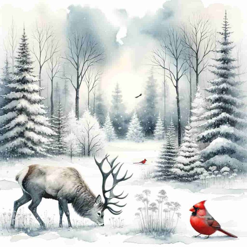  Winter's Grace: Majestic Deer And Cardinal In Snow 