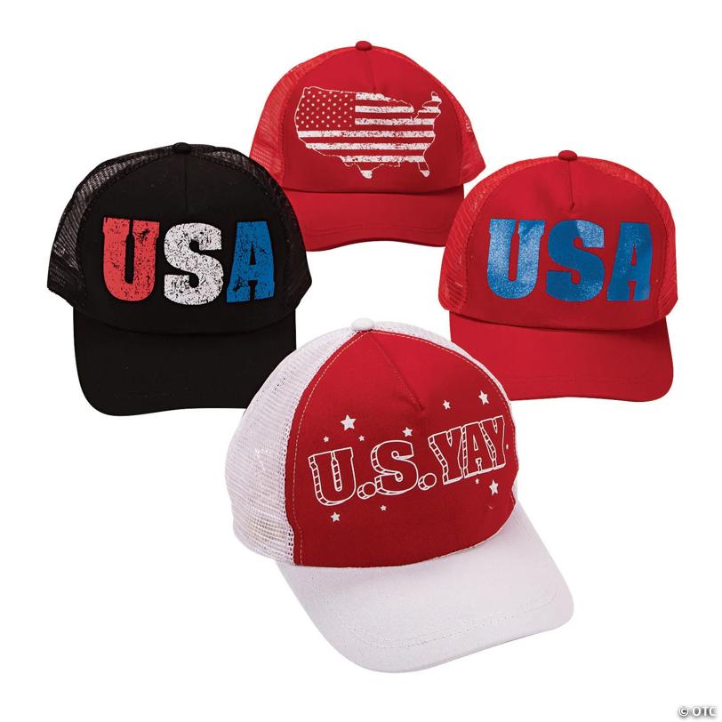 22" - 25" Patriotic Mesh Back Polyester Trucker Hats - 12 Pc.