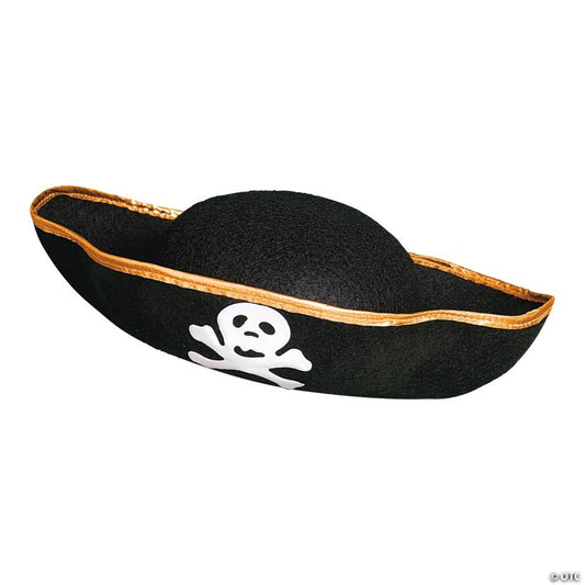22" circ. Black Pirate Jolly Roger Skull & Crossbones Felt Hat