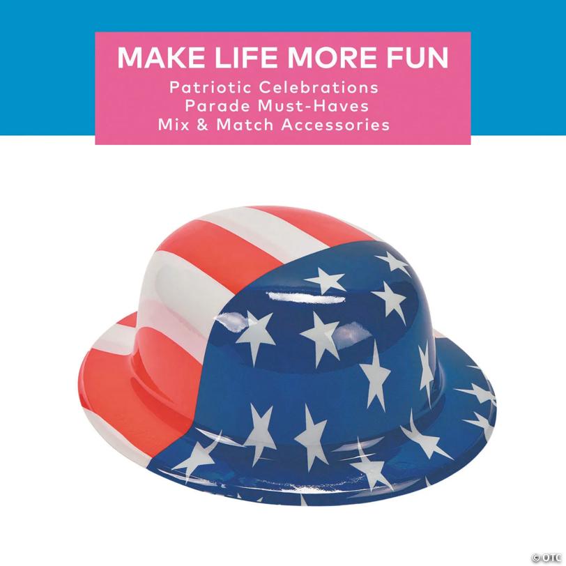 22" circ. Patriotic American Flag Plastic Derby Hats - 12 Pc.