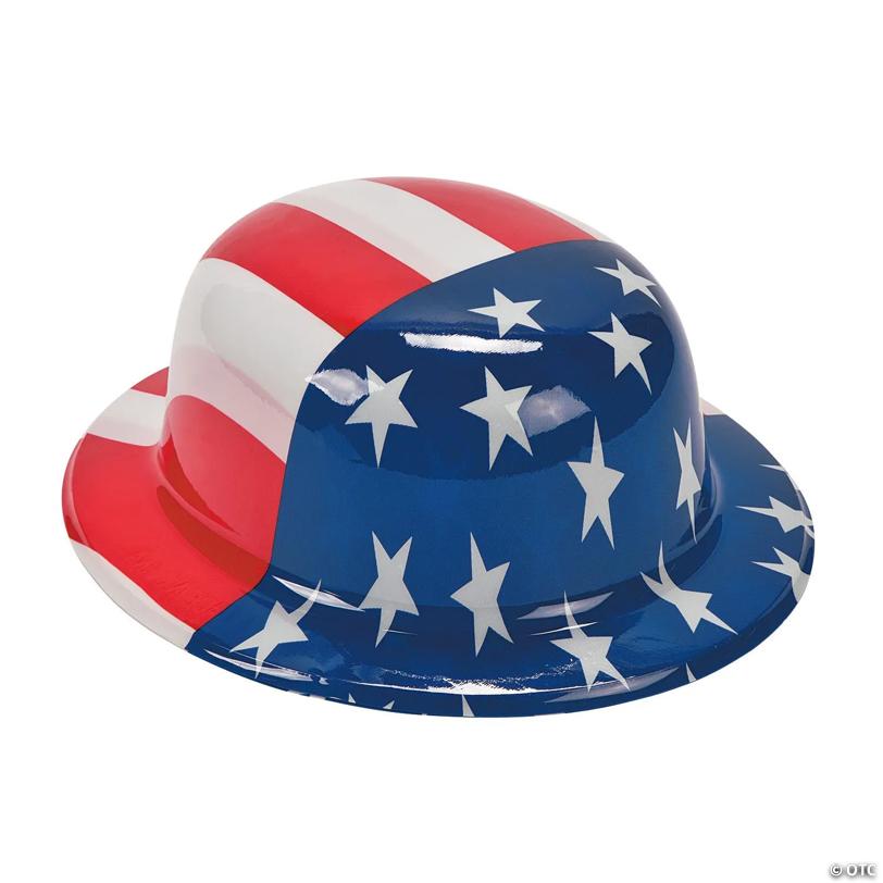 22" circ. Patriotic American Flag Plastic Derby Hats - 12 Pc.
