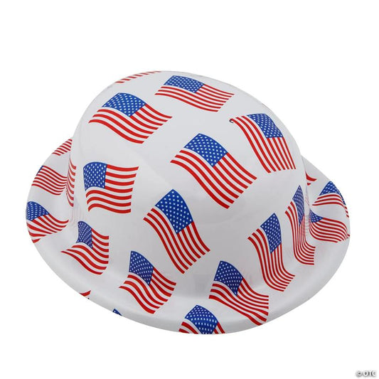 22" circ. Patriotic US Flag Red, White & Blue Plastic Derby Hats - 12 Pc.