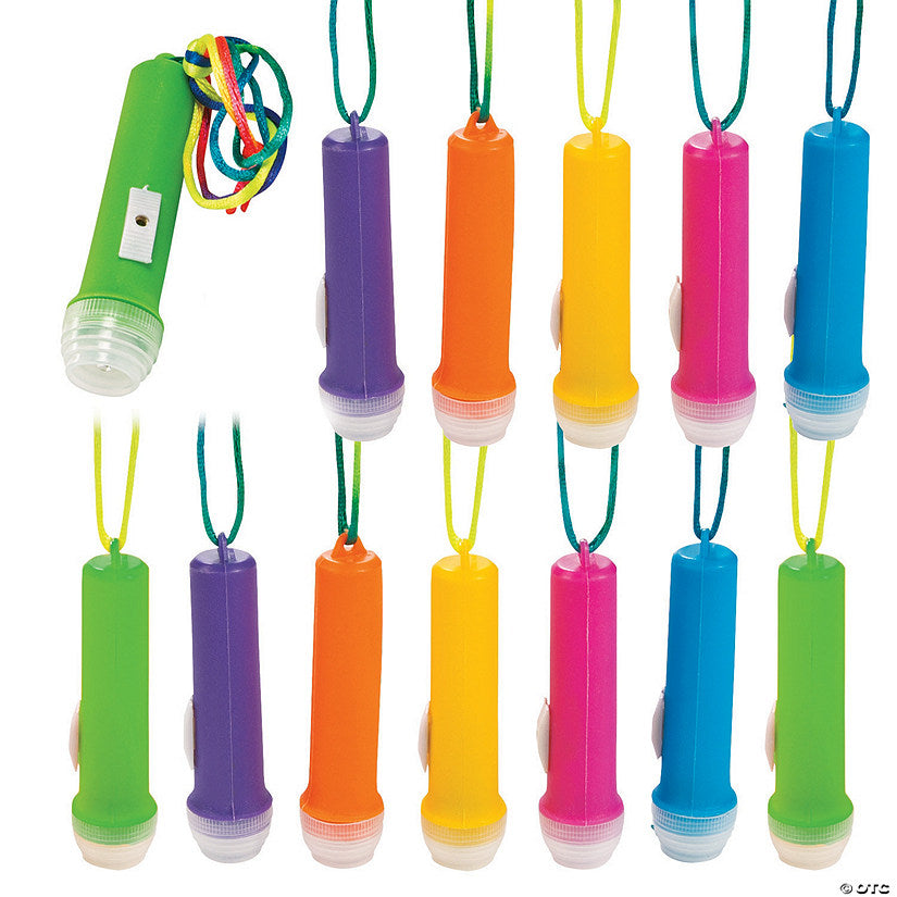 3 1/2" Mini Brightly Colored Flashlights on a Multicolor Rope - 12 Pc. | USA Decoration®