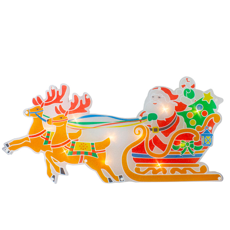 23" Lighted Santa and Reindeer Christmas Window Silhouette