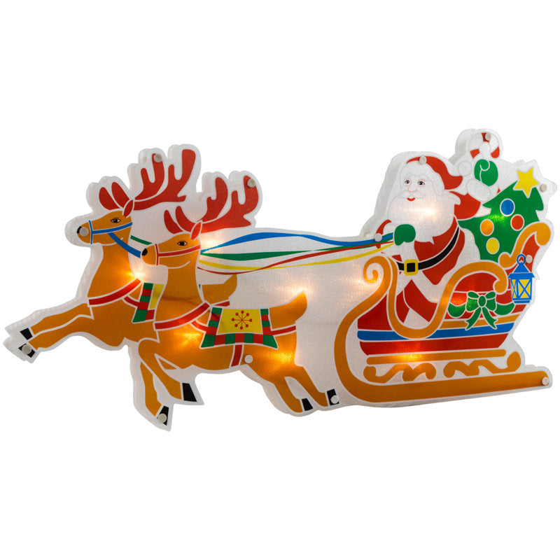 23" Lighted Santa and Reindeer Christmas Window Silhouette