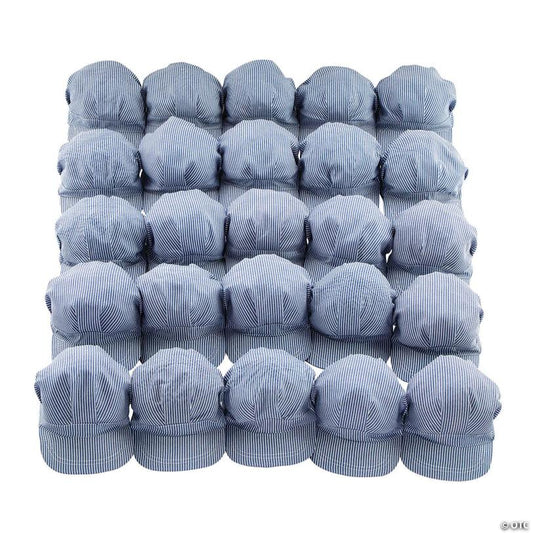 23" Bulk 48 Pc. Kids Train Engineer White & Black Stripe Cotton Hats