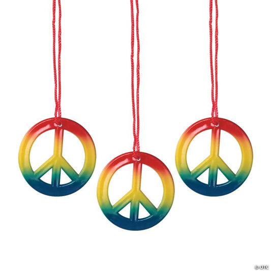 23" Bulk 48 Pc. Rainbow Peace Sign Nylon Breakaway Necklaces