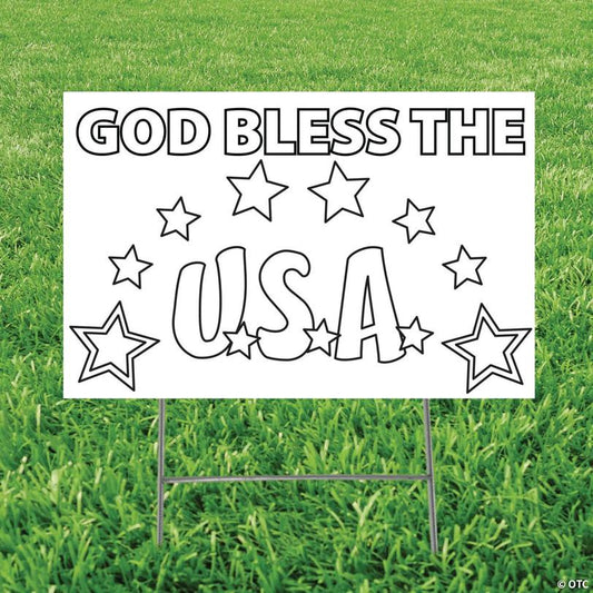 23" x 15" Color Your Own God Bless the USA Yard Sign