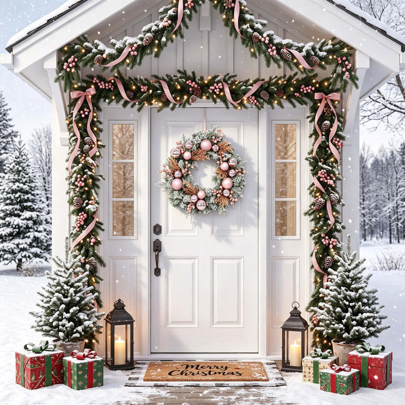 24-Inch Pre-Lit Artificial Christmas Wreath with Pink Electroplated Balls and Snowflake Accents