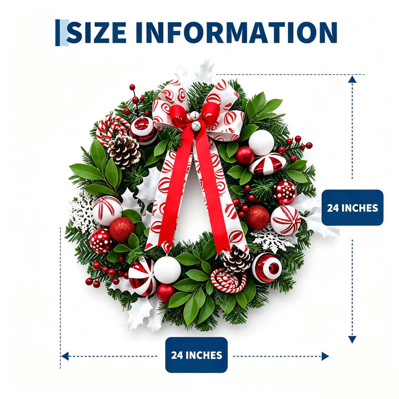 24-Inch Pre-Lit Christmas Wreath with 20 LED Lights, 8 Lighting Modes, PVC Pine Branches and 6-Hour Timer for Front Door and Holiday Decor