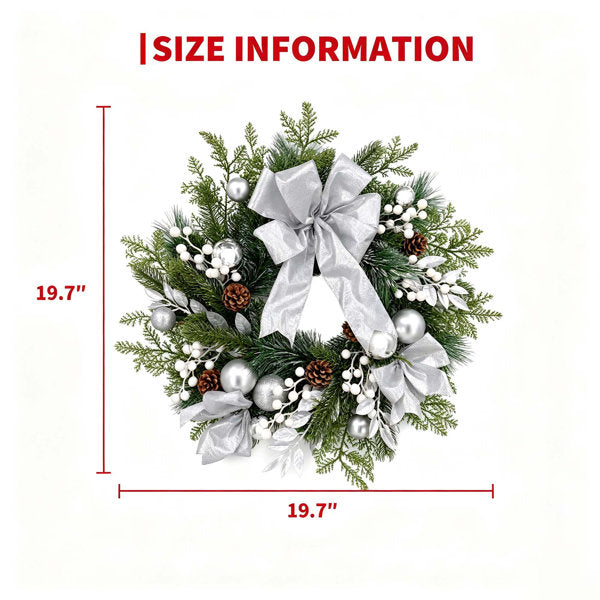 24-Inch Pre-Lit Christmas Wreath with Silver Ribbon