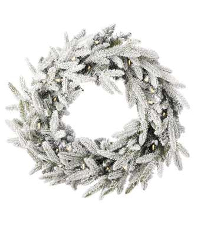 24" Royal Oaks Flocked Wreath with Warm White Plug-In LED Lights Elegant Snow-Kissed Holiday Decoration