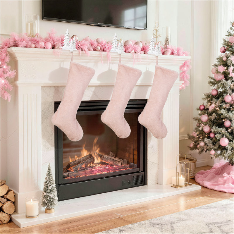 24"L Pink Plush Christmas Stocking