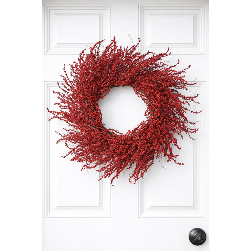 24" farmhouse Christmas wreath with red berries