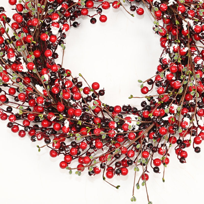 24" Artificial Farmhouse Frozen Red Berries Pip Christmas Front Door Wreath Xmas Winter Holidays Decor