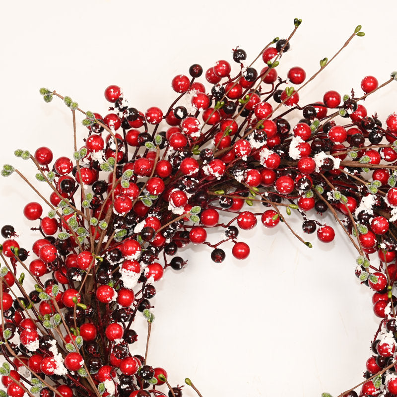 24" Artificial Farmhouse Frozen Red Berries Pip Christmas Front Door Wreath Xmas Winter Holidays Decor