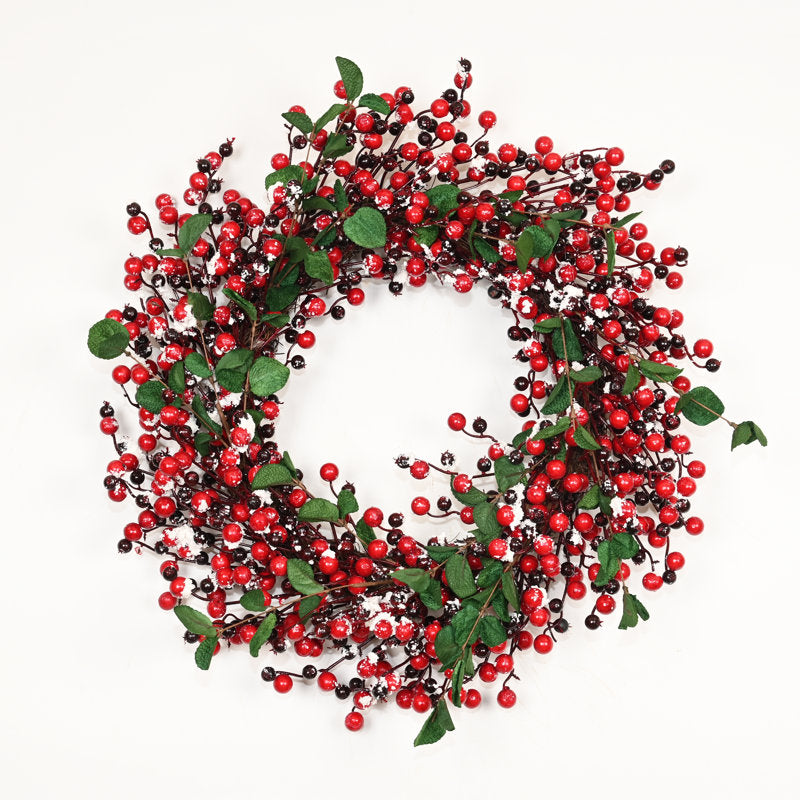 24" farmhouse Christmas wreath with red berries