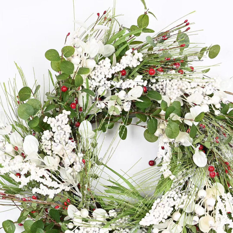24" Artificial Farmhouse Greenery Leafage Blossoms Cluster Berry Christmas Day Winter Wreath For Front Door