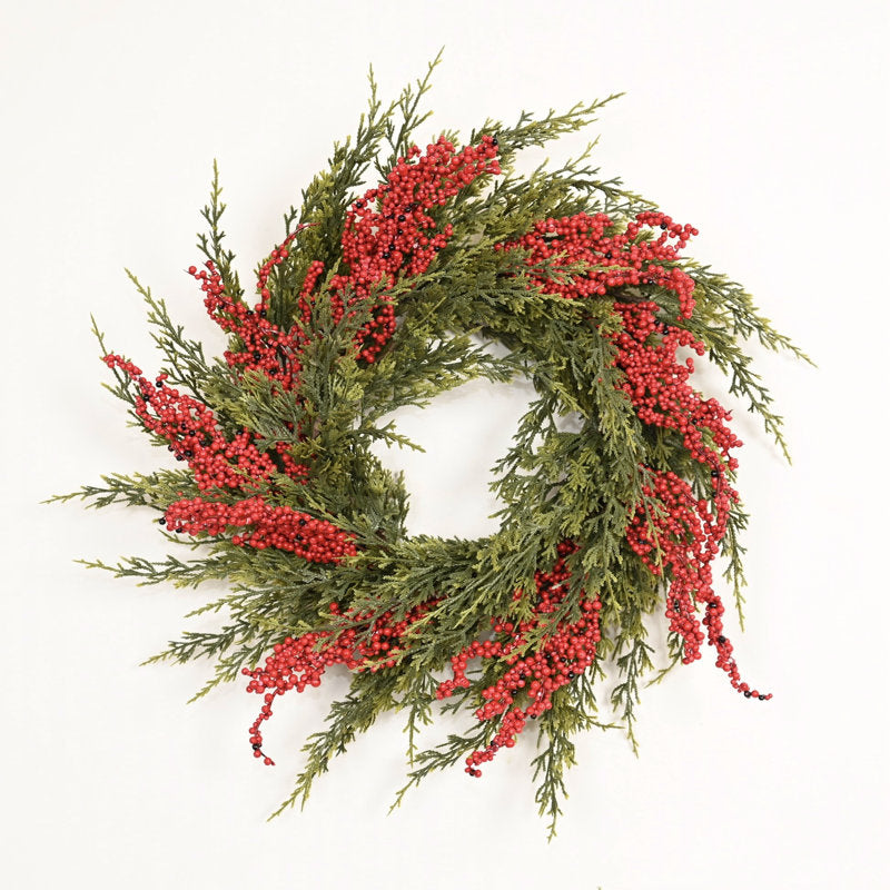 24" cedar Christmas wreath with red berries