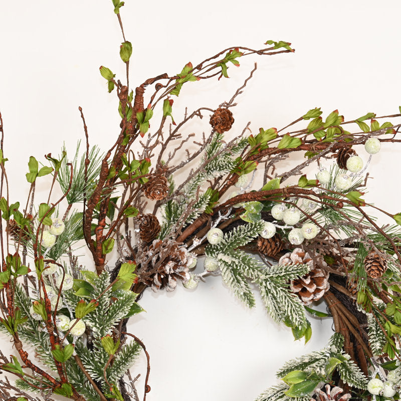 Artificial Eucalyptus Christmas Wreath hung on a wooden door