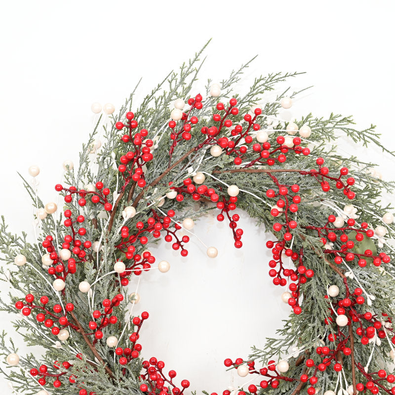 24" Artificial Farmhouse Twig Greenery Cypress Foliage Berries Christmas Day Winter Wreath For Front Door