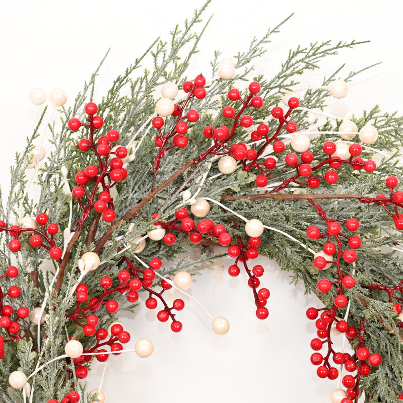 24" Artificial Farmhouse Twig Greenery Cypress Foliage Berries Christmas Day Winter Wreath For Front Door