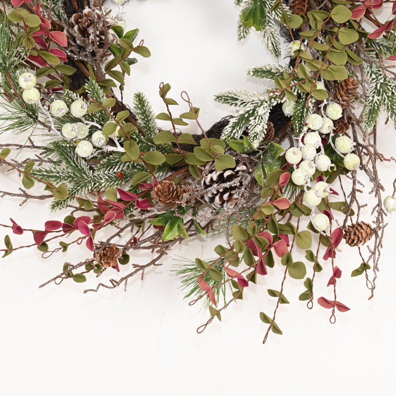 24" Artificial Farmhouse Twig Mini Eucalyptus Faux Pine Branches Berry Cedar Christmas Day Winter Wreath For Front Door