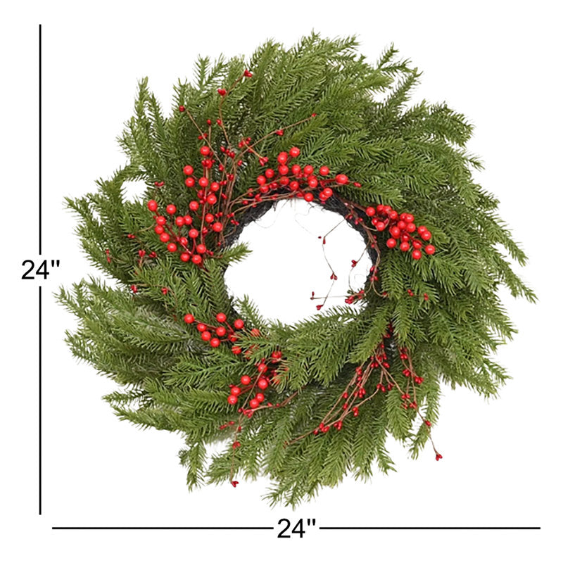 24" Artificial Greenery Cypress Berry Christmas Day Winter Wreath For Front Door