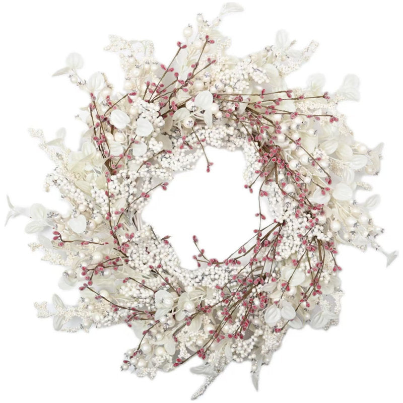 24" Farmhouse Artificial Berry Christmas Wreath hung on a wooden door