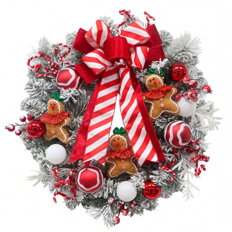 24" pre-lit gingerbread Christmas wreath with 20 LED lights and gingerbread accents