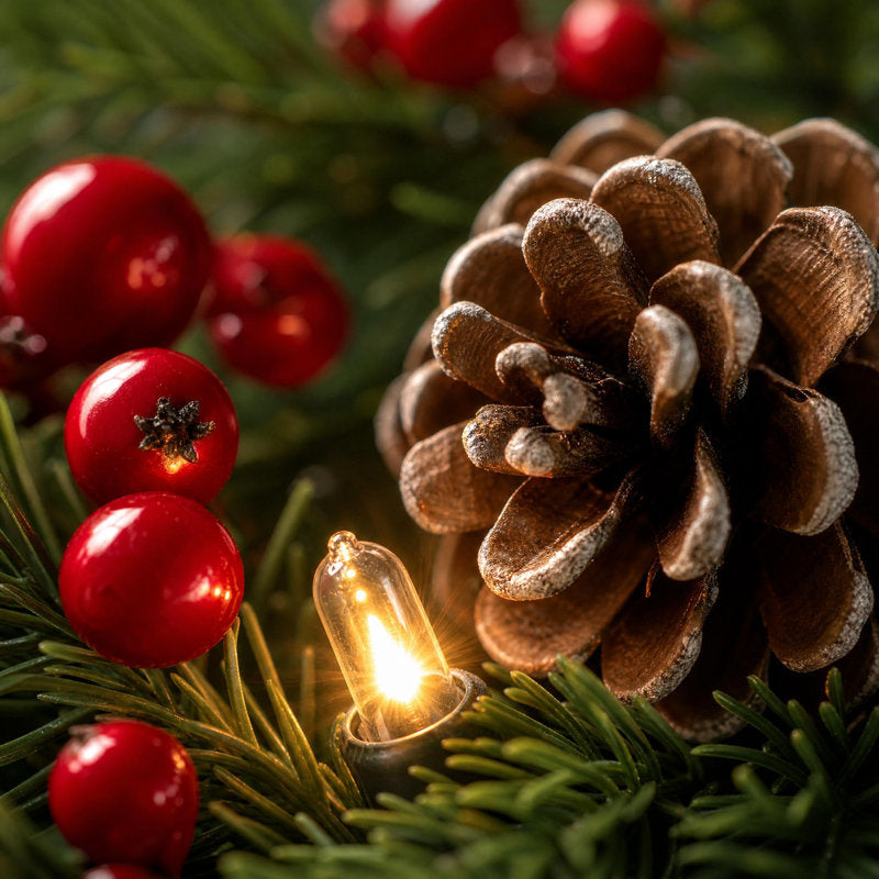 24" Lush Pine Christmas Wreath with LED Lights, Pine Cones and Red Berries