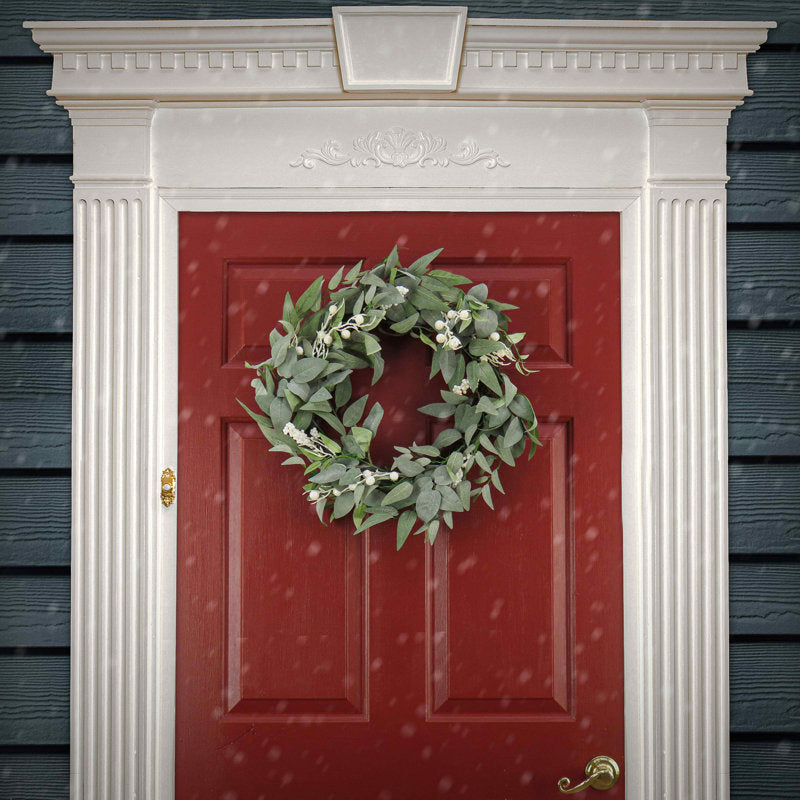 36" Pre-Lit Artificial Fir Christmas Wreath hanging on a front door