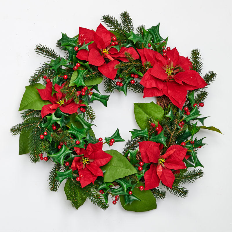 24" Poinsettia with Berries Wreath