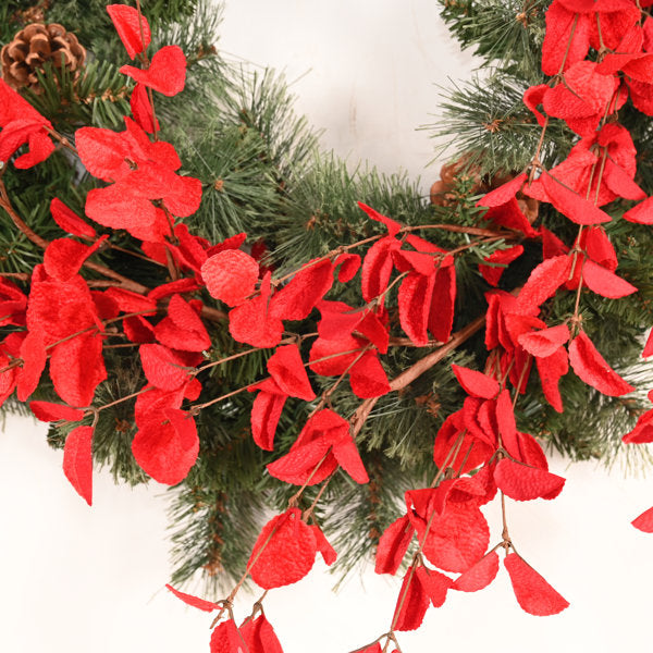 24" Pre-Lit Artificial Winter Christmas Wreath For Front Door, 35 LED Lights Decorated With Pine Cones Eucalyptus Indoor Decoration