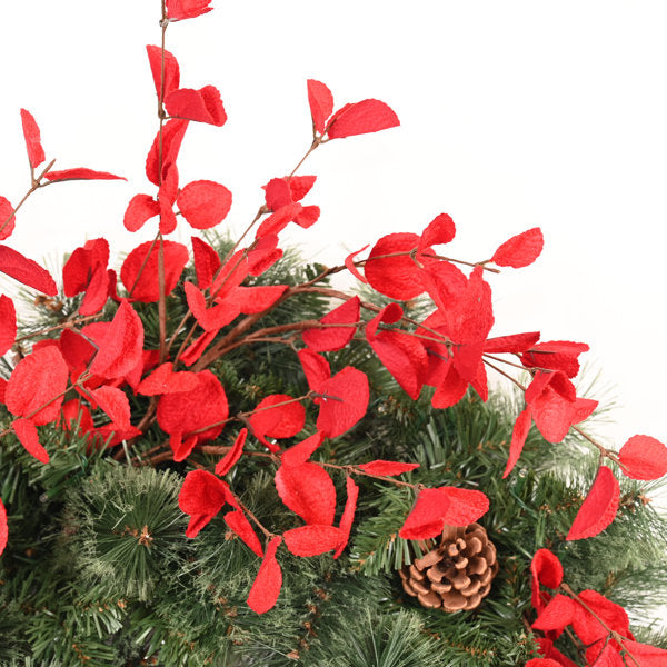 24" Pre-Lit Artificial Winter Christmas Wreath For Front Door, 35 LED Lights Decorated With Pine Cones Eucalyptus Indoor Decoration